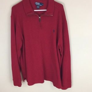 Polo Ralph Lauren Red Ribbed Cotton 1/4 Zip Sweater Shirt Size XL
